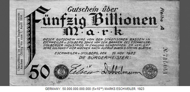 GERMANY. 50.000.000.000.000 (5×10¹³) MARKS ESCHWEILER. 1923