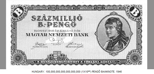 HUNGARY. 100,000,000,000,000,000,000 (1X10²º) PENGŐ BANKNOTE. 1946