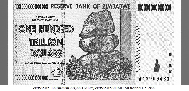 ZIMBABWE. 100,000,000,000,000 (1X10¹⁴) ZIMBABWEAN DOLLAR BANKNOTE. 2009